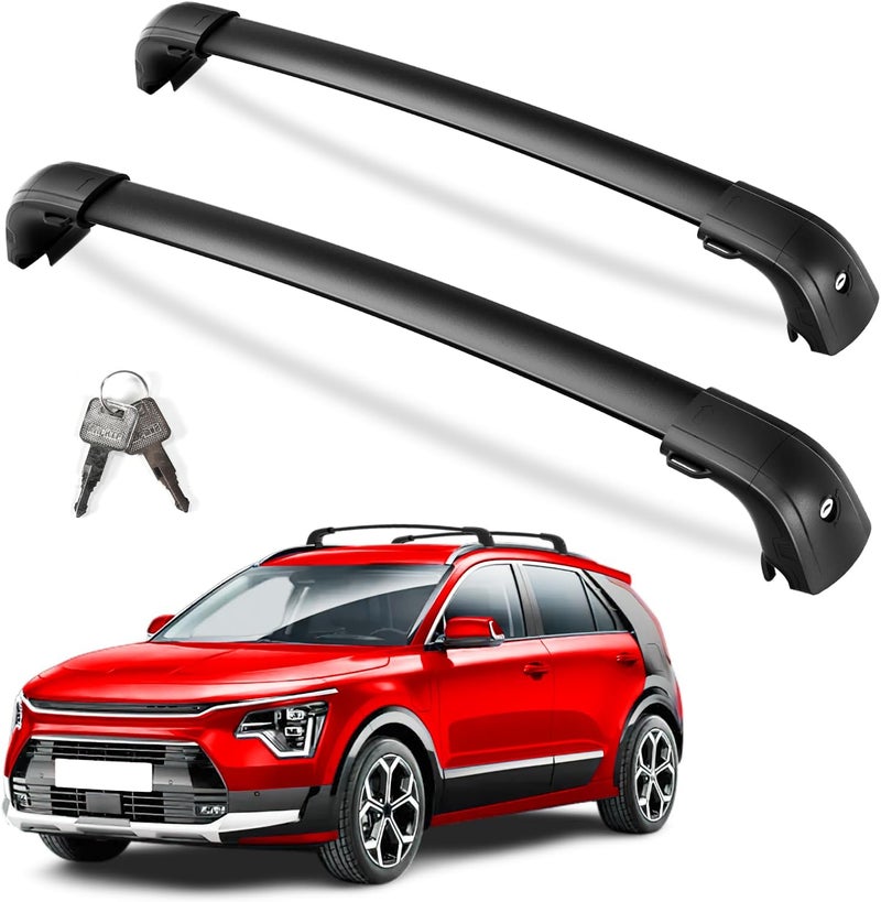 KINGGERI Roof Rack Cross Bars Compatible with Kia NIRO 2023 2024 2025 with Flush Side Rails, 220lbs Lockable Heavy Duty Aluminum Roof Rails Crossbars Rooftop Cargo Carrier Luggage Black - Image 1
